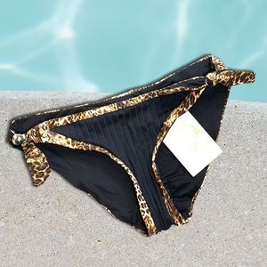 Becca Black Leopard Print Trim Bikini Bottom XS